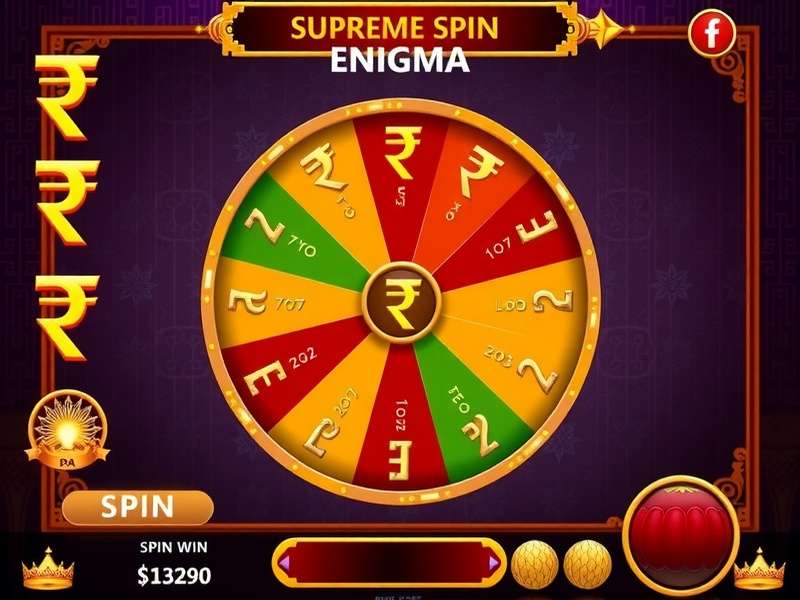 Supreme Spin Enigma Game Interface showing Indian-themed spin wheel with rupee symbols and cultural icons